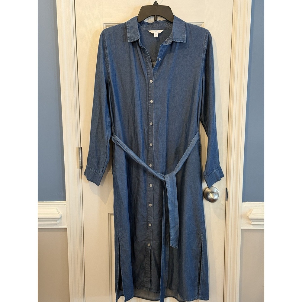 Denim Midi Shirt Dress Pockets Time& Tru Size Small 4/6 Classic‎ Casual Comfy